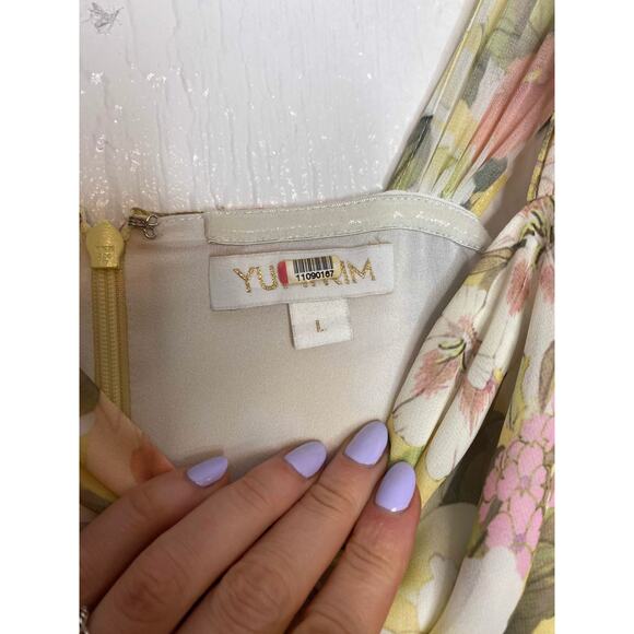 YUMI KIM 'Ariana' Garden Lemon Floral Chiffon Midi Sundress US Large - Picture 11 of 13